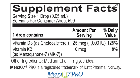 Elite Fuel Supplement Facts label for vitamin D3+K2