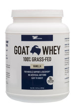 Tub of Elite Fuel Goat Whey Vanilla Protein Powder